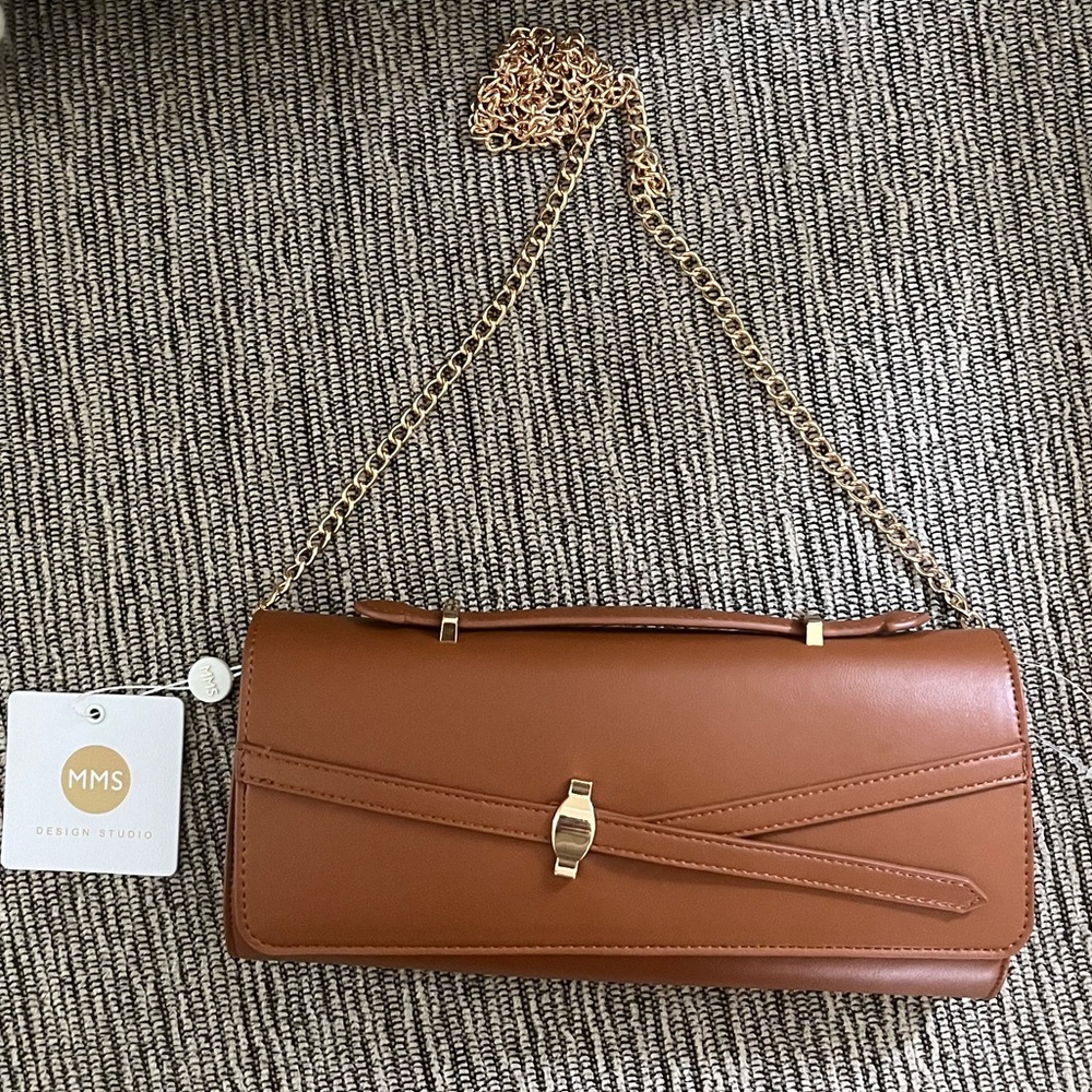 Brown Top-Handle Women's Bag with Detachable Crossbody Chain
